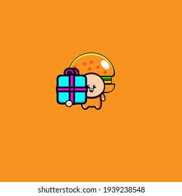 Cute burger mascot character vector design with gifts