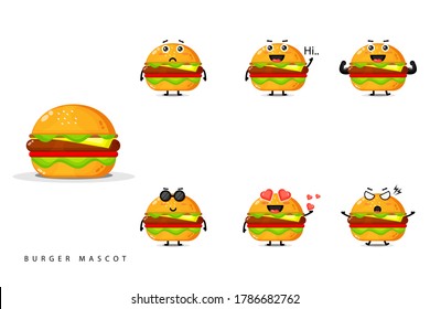 Cute burger mascot design set
