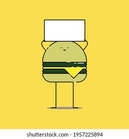 Cute burger mascot Illustration. junk food. fast food. modern simple food vector icon, flat graphic symbol in trendy flat design style. wallpaper. lockscreen. pattern. frame. children.