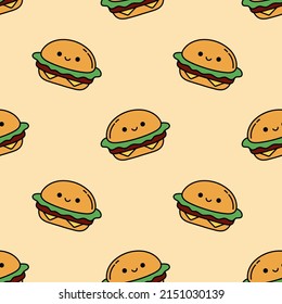 Cute burger simple vector seamless pattern, doodle burgers background