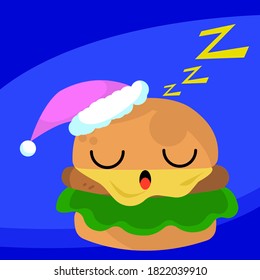 A cute burger sleeping it show the cuteness of a cute burger while sleeping and wearing pink hat, suitable for several printing purpose, this vector is printable and scalable