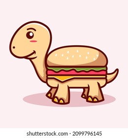 Cute Burger And Turtle Illustration. Animal Flat Cartoon Style