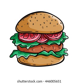 Cute burger using doodle art on white background