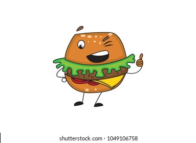 Cute Burger . Vector illustration. Isolated on white background.