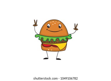 Cute Burger . Vector illustration. Isolated on white background.