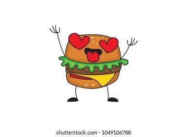 Cute Burger . Vector illustration. Isolated on white background.