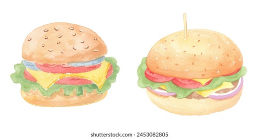 cute burger watercolor vector illustration 