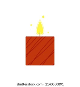 Cute burning square candle in candlestick. Vector illustration drawn in doodle style and isolated on white background
