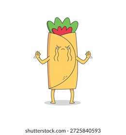 Lindo burrito de dibujos animados personaje llorando doodle