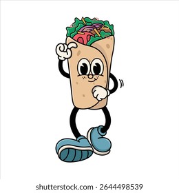 Cute Burrito Cartoon Character with Shy Expression