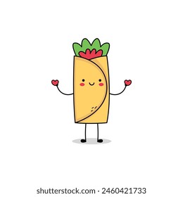 Cute burrito cartoon character spreading love doodle