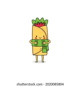 Cute burrito cartoon character wearing a green scarf