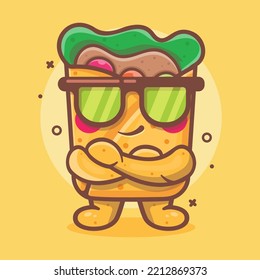 cute burrito food character mascot with cool expression isolated cartoon in flat style design