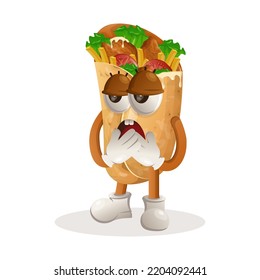 Cute burrito mascot with bored expression. Perfect for food store, small business or e-Commerce, merchandise and sticker, banner promotion, food review blog or vlog channel
