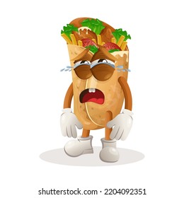 Cute burrito mascot crying. Perfect for food store, small business or e-Commerce, merchandise and sticker, banner promotion, food review blog or vlog channel
