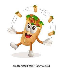 Cute burrito mascot freestyle with burrito. Perfect for food store, small business or e-Commerce, merchandise and sticker, banner promotion, food review blog or vlog channel
