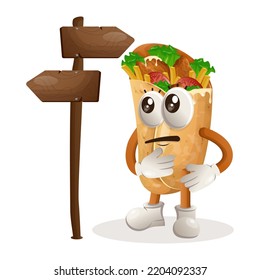 Cute burrito mascot making decision. Perfect for food store, small business or e-Commerce, merchandise and sticker, banner promotion, food review blog or vlog channel
