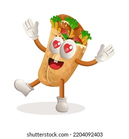 Cute burrito mascot playful and happy. Perfect for food store, small business or e-Commerce, merchandise and sticker, banner promotion, food review blog or vlog channel
