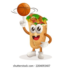 Cute burrito mascot playing basketball, freestyle with ball. Perfect for food store, small business or e-Commerce, merchandise and sticker, banner promotion, food review blog or vlog channel
