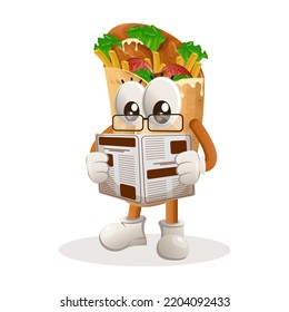 Cute burrito mascot read newspapers. Perfect for food store, small business or e-Commerce, merchandise and sticker, banner promotion, food review blog or vlog channel
