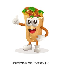 Cute burrito mascot thumbs up. Perfect for food store, small business or e-Commerce, merchandise and sticker, banner promotion, food review blog or vlog channel
