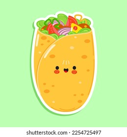 Cute burrito sticker character. Vector hand drawn cartoon kawaii character illustration icon. Isolated on white background. Happy burrito character concept