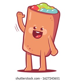 Cute burrito vector cartoon character isolated on a white background.