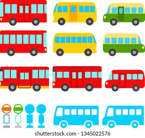 Cute bus illustration set