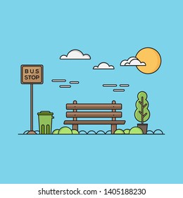 Cute bus stop illustration convenient place to wait for public transport, vector illustration flat design.