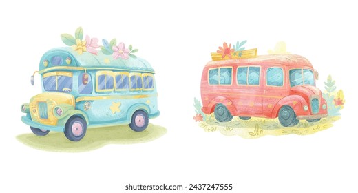 
cute bus watercolour vector illustration