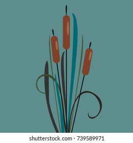 Cute Bush of Reed on modern teal background. Decorative Elements. Vector Illustration.