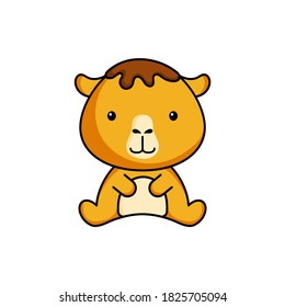 Cute business camel icon on white background. Mascot cartoon animal character design of album, scrapbook, greeting card, invitation, flyer, sticker, card. Flat vector stock illustration.