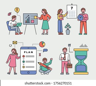 Cute business characters are working. flat design style minimal vector illustration.