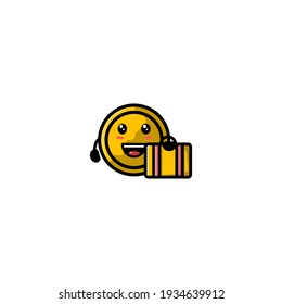 Cute Business Coin Cartoon Character Vector Illustration Design. Outline, Cute, Funny Style. Recomended For Children Book, Cover Book, And Other.