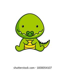 Cute business crocodile icon on white background. Mascot cartoon animal character design of album, scrapbook, greeting card, invitation, flyer, sticker, card. Flat vector stock illustration.