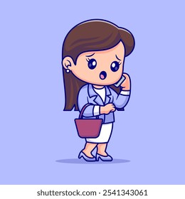 Menina De Negócios Bonito Falando No Telefone Ilustração De Ícone De Vetor De Desenho Animado. Ícone Educação de Pessoas Conceito Isolado Premium Vetor. Estilo de Desenho Animado Plano