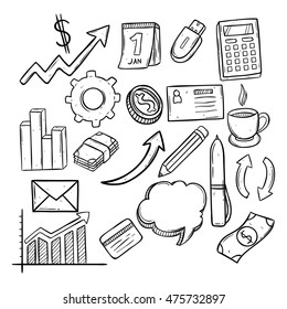 cute business icons using doodle art with info graphic