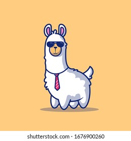 Cute Business Llama Vector Icon Illustration. Alpaca Mascot Cartoon Character. Animal Icon Concept White Isolated. Flat Cartoon Style Suitable for Web Landing Page, Banner, Flyer, Sticker, Card