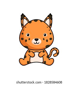 Cute business lynx icon on white background. Mascot cartoon animal character design of album, scrapbook, greeting card, invitation, flyer, sticker, card. Flat vector stock illustration.