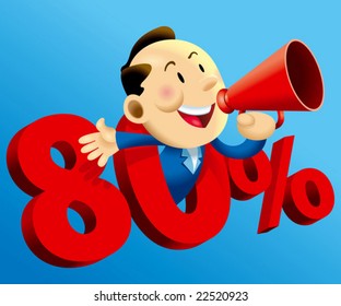 Cute business man with eighty percent background ready to use for discount promotion.