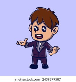 Cute business man Icon Illustration. Nature Icon Concept Isolated Premium Vector. Flat Cartoon Style