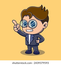 Cute business man Icon Illustration. Nature Icon Concept Isolated Premium Vector. Flat Cartoon Style