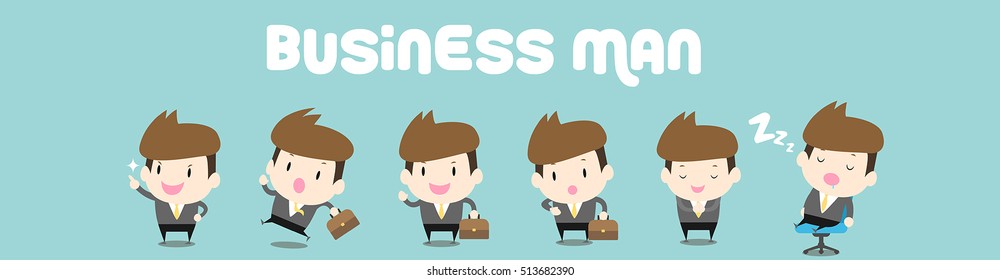 Cute Business man in many action vecter