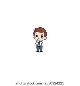 Cute business man thinking cartoon, vector illustration