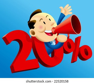Cute business man with twenty percent background ready to use for discount promotion.