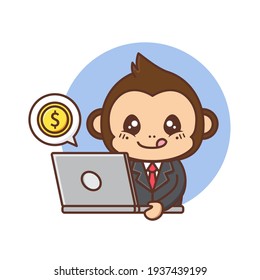 cute business monkey with laptop
