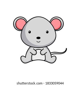 Cute business mouse icon on white background. Mascot cartoon animal character design of album, scrapbook, greeting card, invitation, flyer, sticker, card. Flat vector stock illustration.