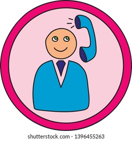 Cute business operator icon. Smiling man in call center. Vector modern cartoon character illustration of call center icon. Voice support, virtual online help support concept. 