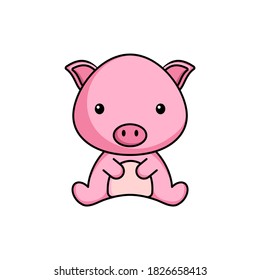 Cute business pig icon on white background. Mascot cartoon animal character design of album, scrapbook, greeting card, invitation, flyer, sticker, card. Flat vector stock illustration.