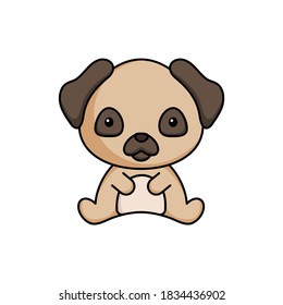 Cute business pug dog icon on white background. Mascot cartoon animal character design of album, scrapbook, greeting card, invitation, flyer, sticker, card. Flat vector stock illustration.